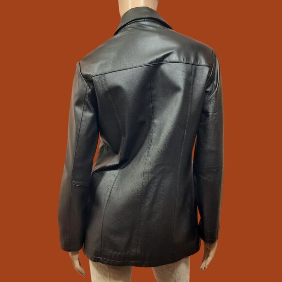 Vintage 90s Y2k Leather Jacket Dark Brown Mid Length Size S Button Up - Picture 5 of 12